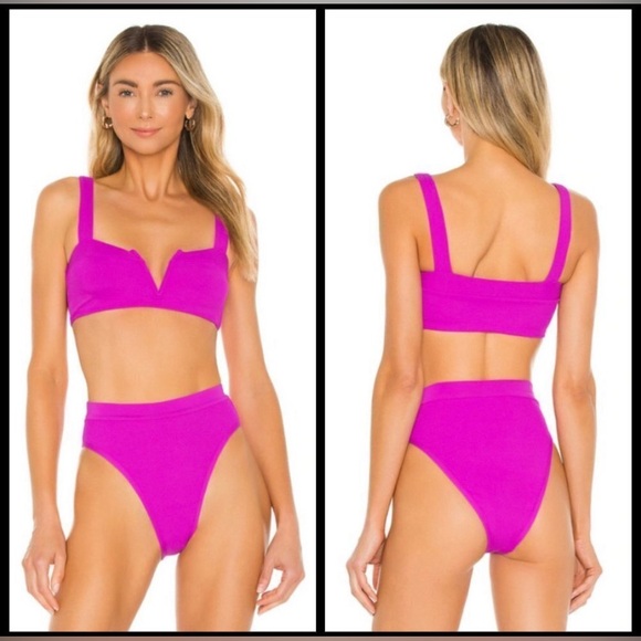 NWT L*Space Ribbed Lee Lee Top Lennox Classic Bottom Bikini Set XS Purple Swim